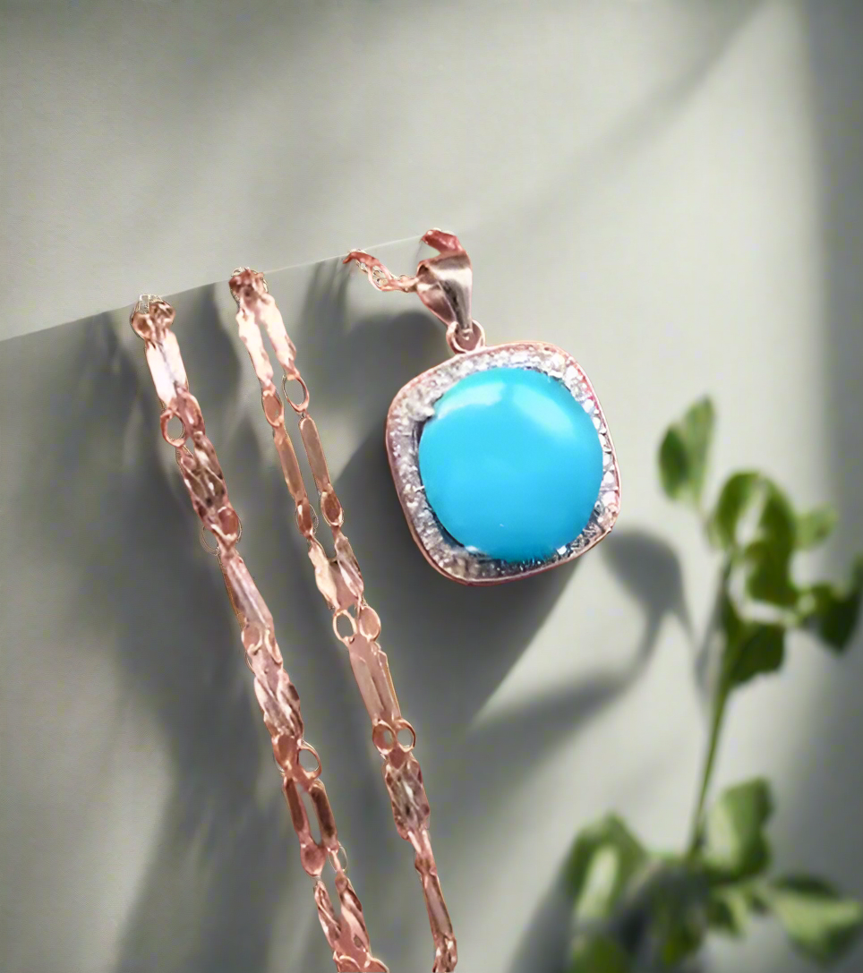 Beautiful natural tourquis Pandent with rhodium