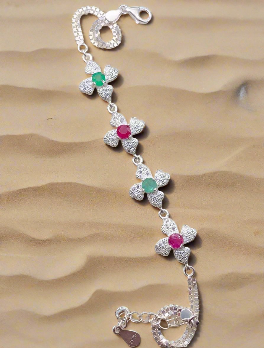 Beautiful Natural emerald &amp; Ruby silver bracelet