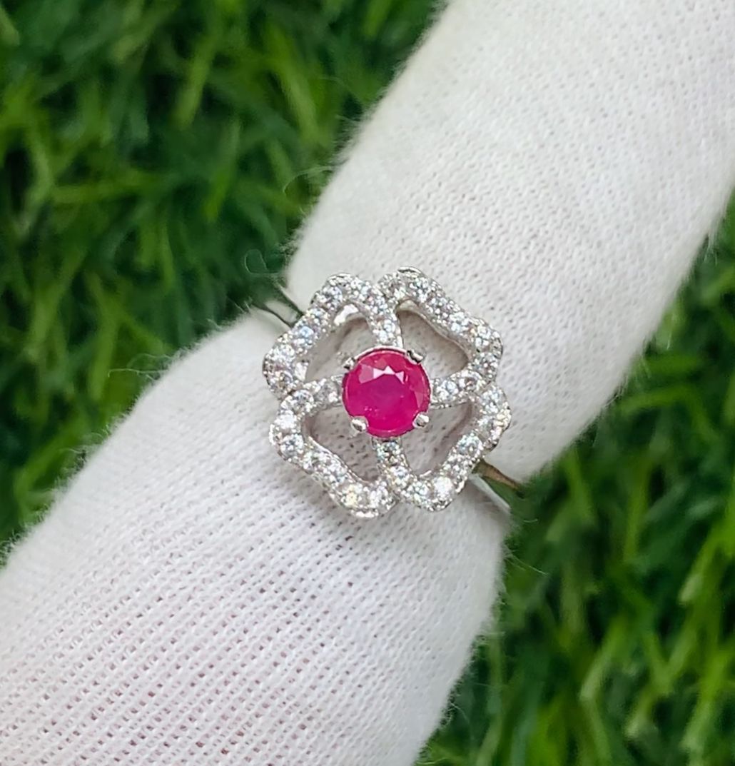 Beautiful Natural Ruby silver Ring with rhodium polish