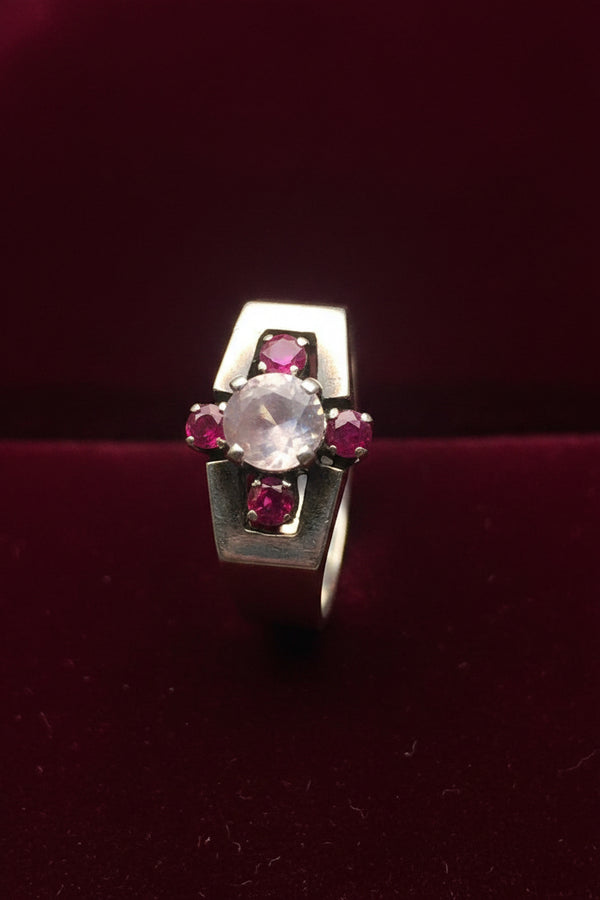 Natural aquamarine and Afghan Ruby mix silver ring for men