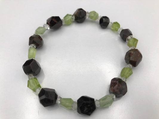 Natural Diamond Quartz, Peridot &amp; Red Garnet Crystal Bracelet – Triple Stone Power