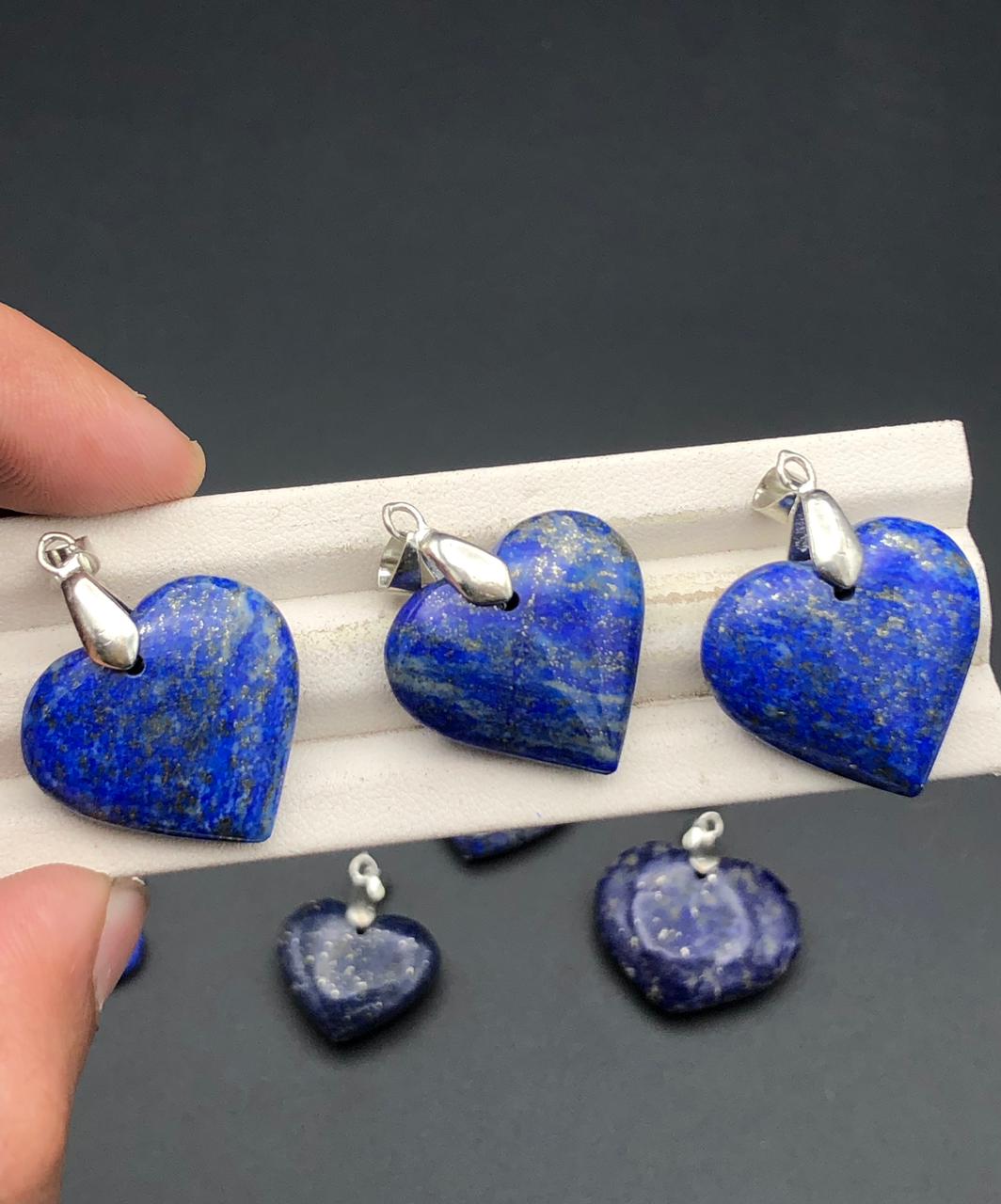 Heart shape Pendant silver necklace natural lapis lazuil