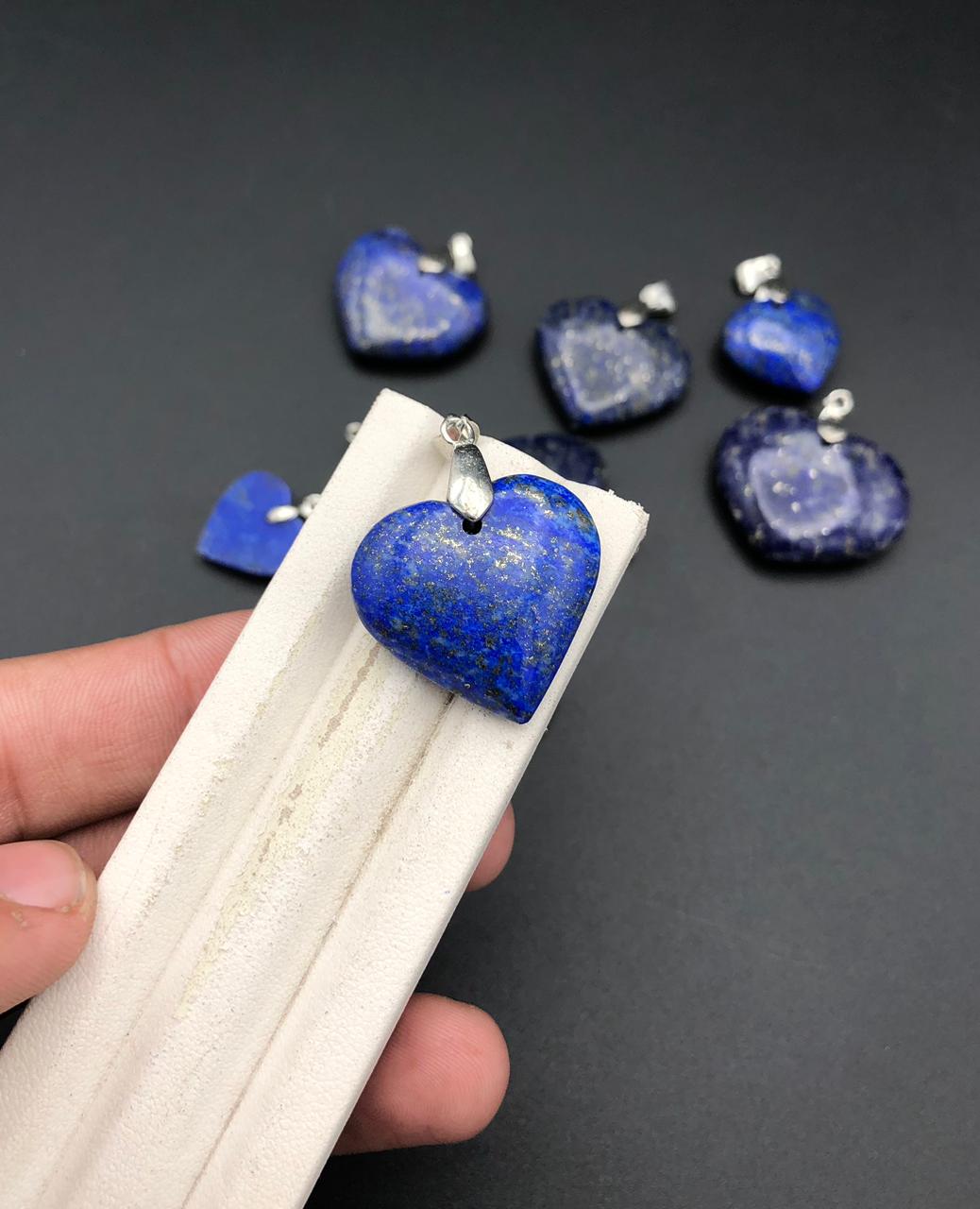 Heart shape Pendant silver necklace natural lapis lazuil