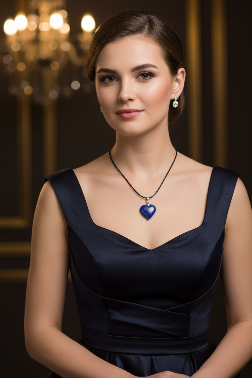 Heart shape Pendant silver necklace natural lapis lazuil