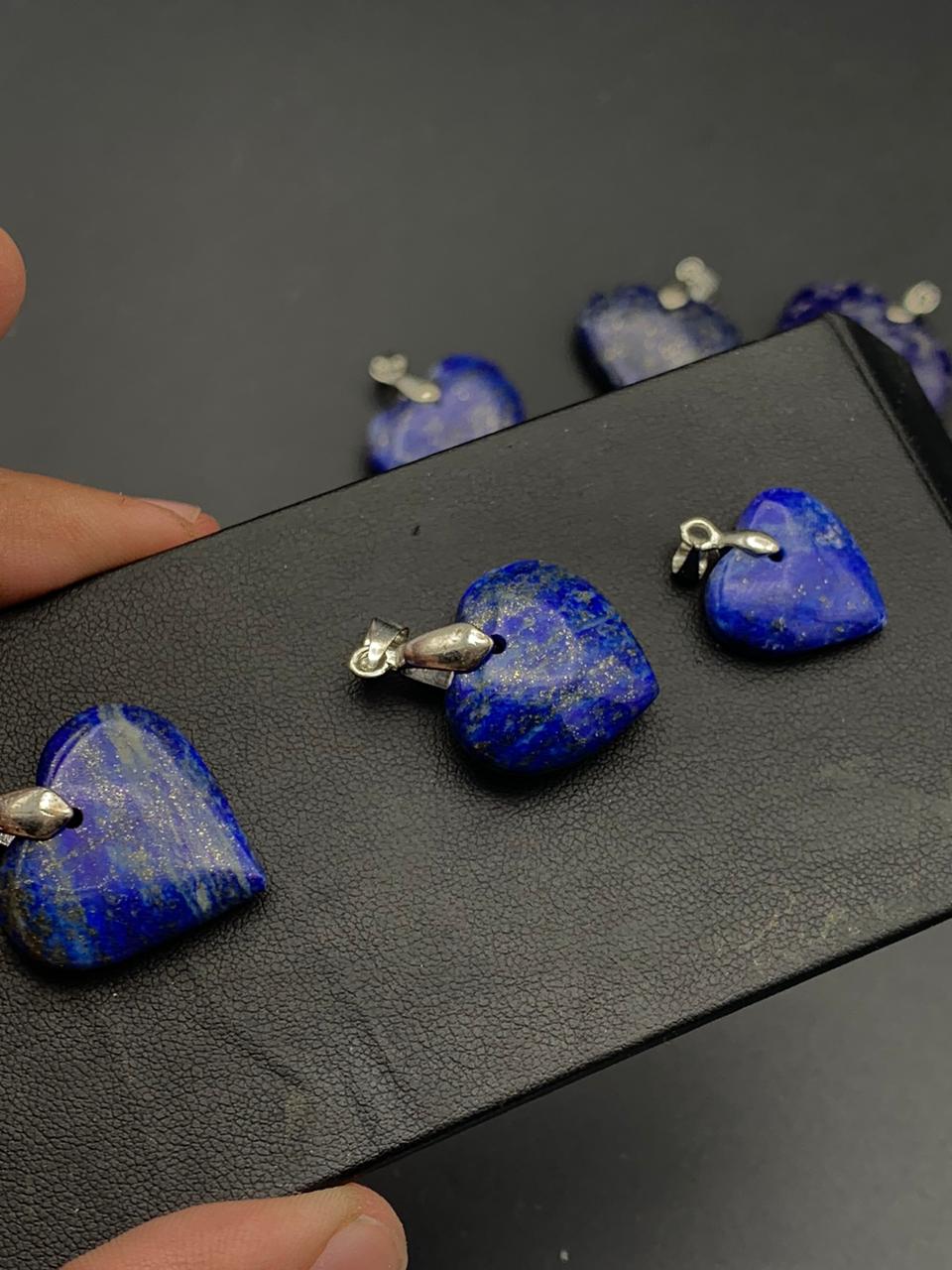 Heart shape Pendant silver necklace natural lapis lazuil