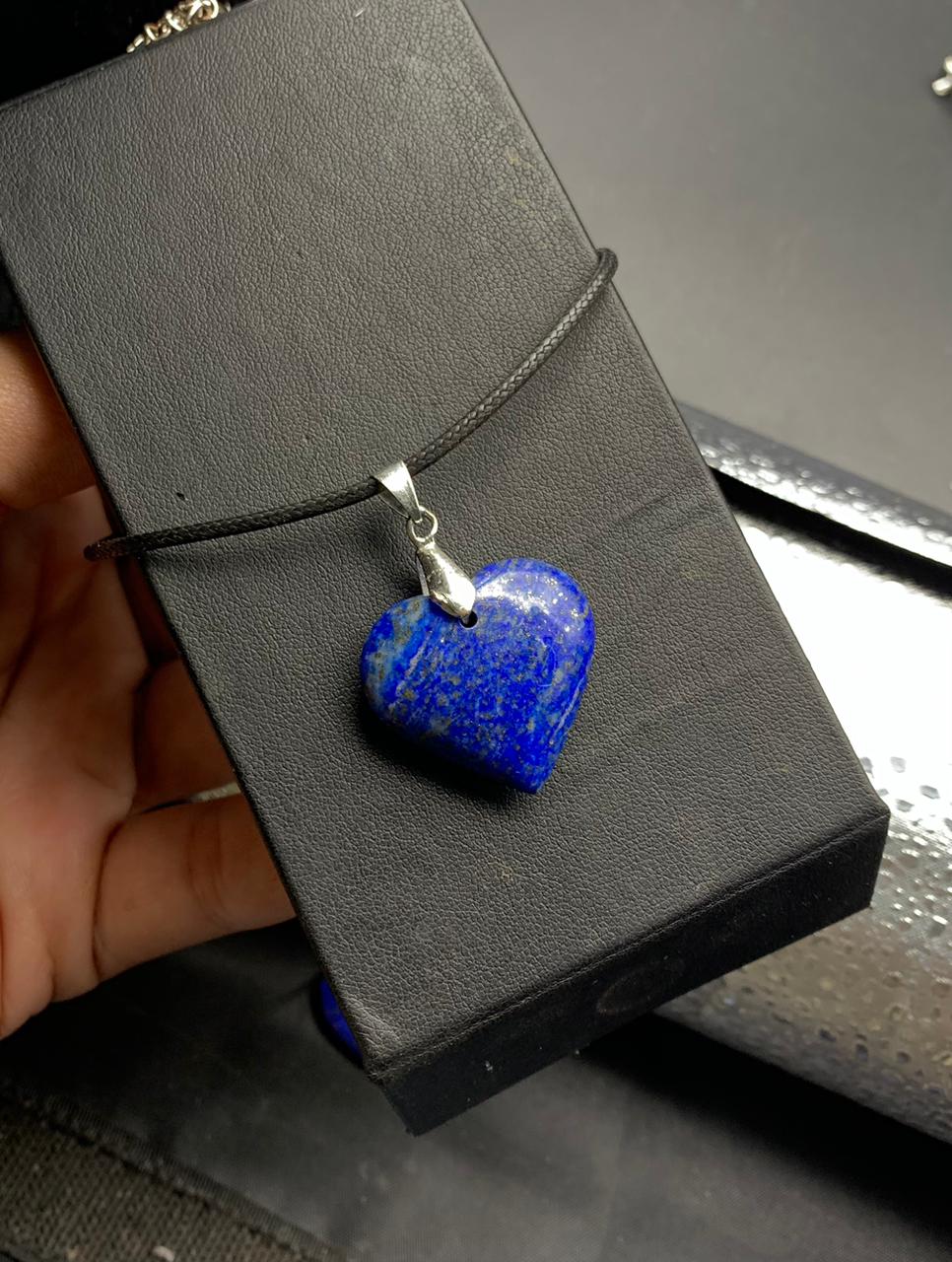 Heart shape Pendant silver necklace natural lapis lazuil